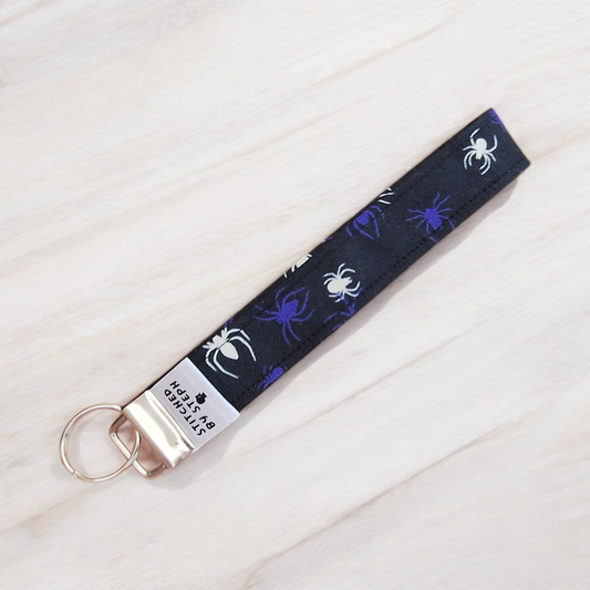 Glow in Dark Tarantula Fabric Key Wristlet with stainless steel hardware