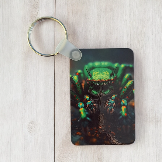Green Jumping Spider Wooden Keyring