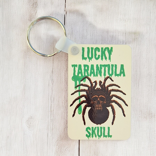 Lucky Tarantula Skull Wooden Keyring
