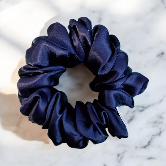 Navy Satin Hair Scrunchie