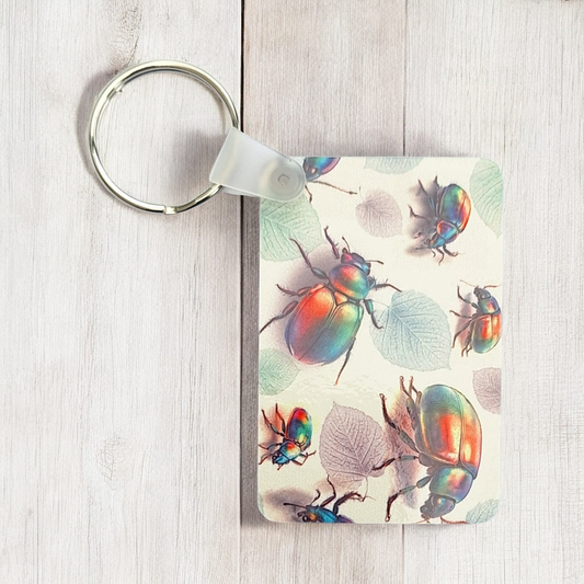 Rainbow Beetle Wooden Keyring