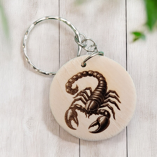 Scorpion Wooden Round Keyring