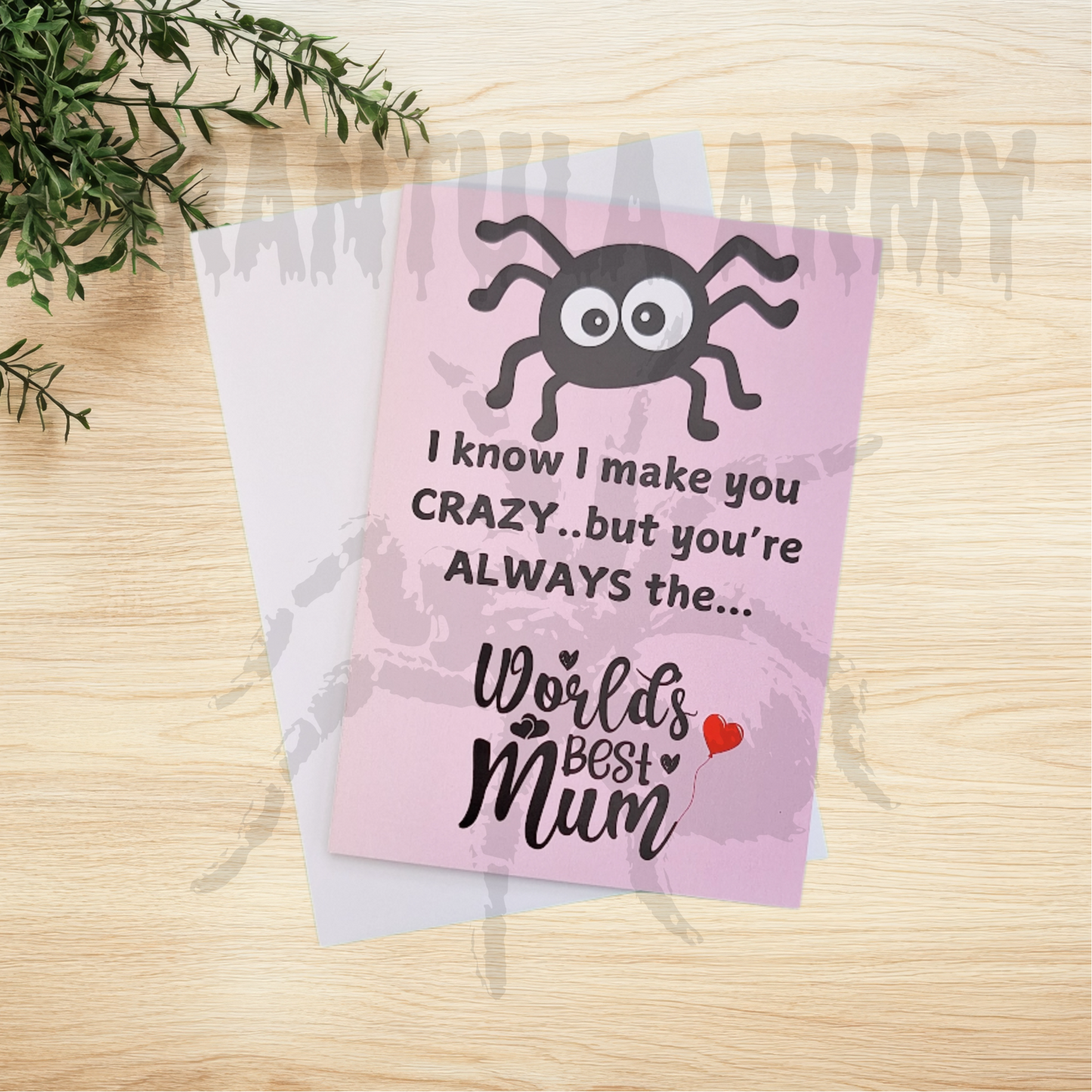 cute tarantula on the front a pink base card