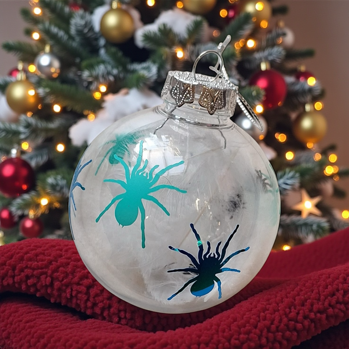 Tarantula Clear Christmas Bauble Teal & Blue
